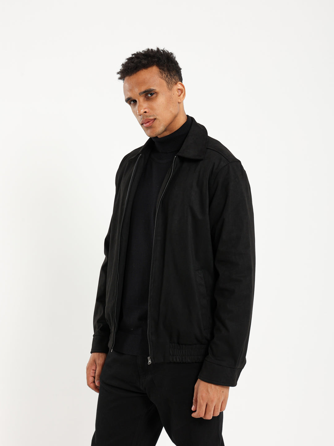 Suede Bomber Jacket with Collar