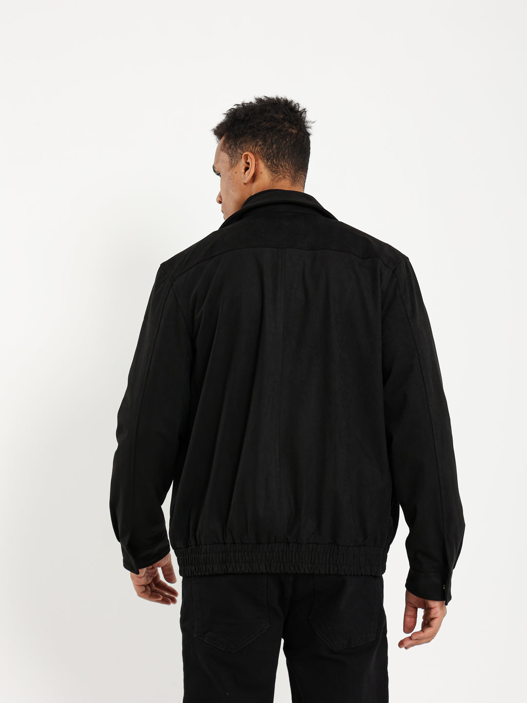 Suede Bomber Jacket with Collar