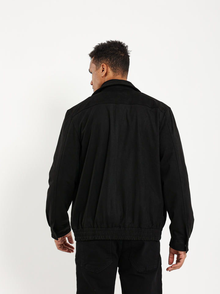 Suede Bomber Jacket with Collar