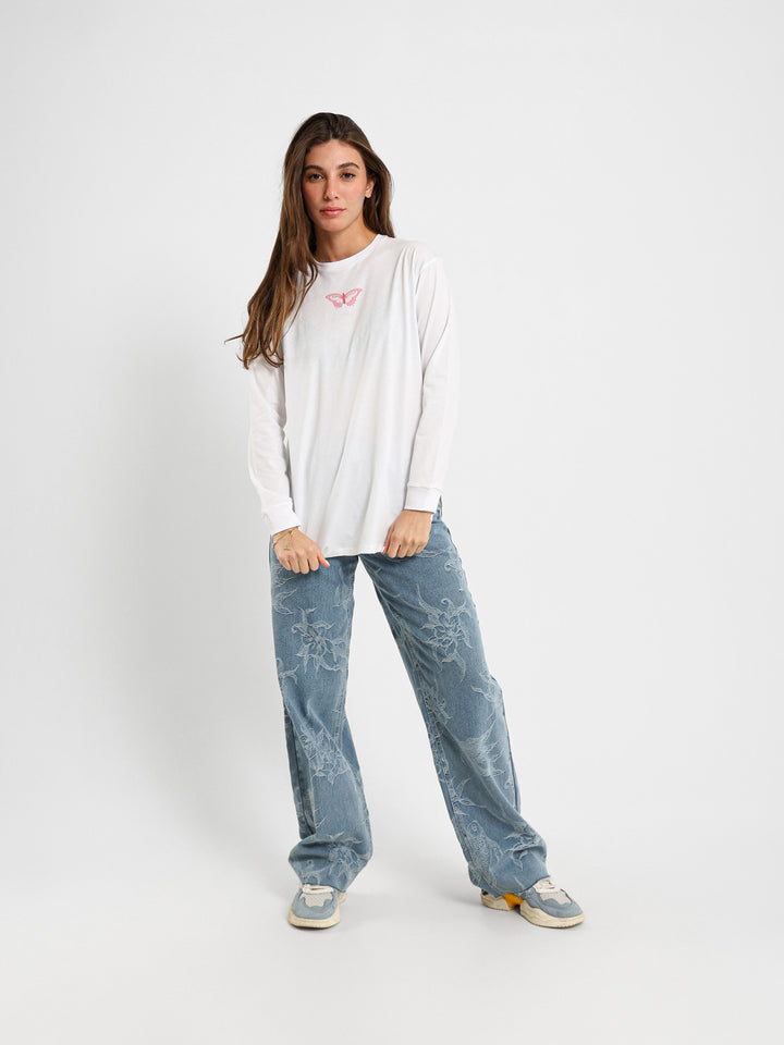 Butterfly Print Oversized Long Sleeve T-Shirt