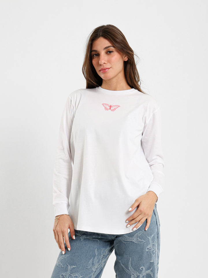 Butterfly Print Oversized Long Sleeve T-Shirt