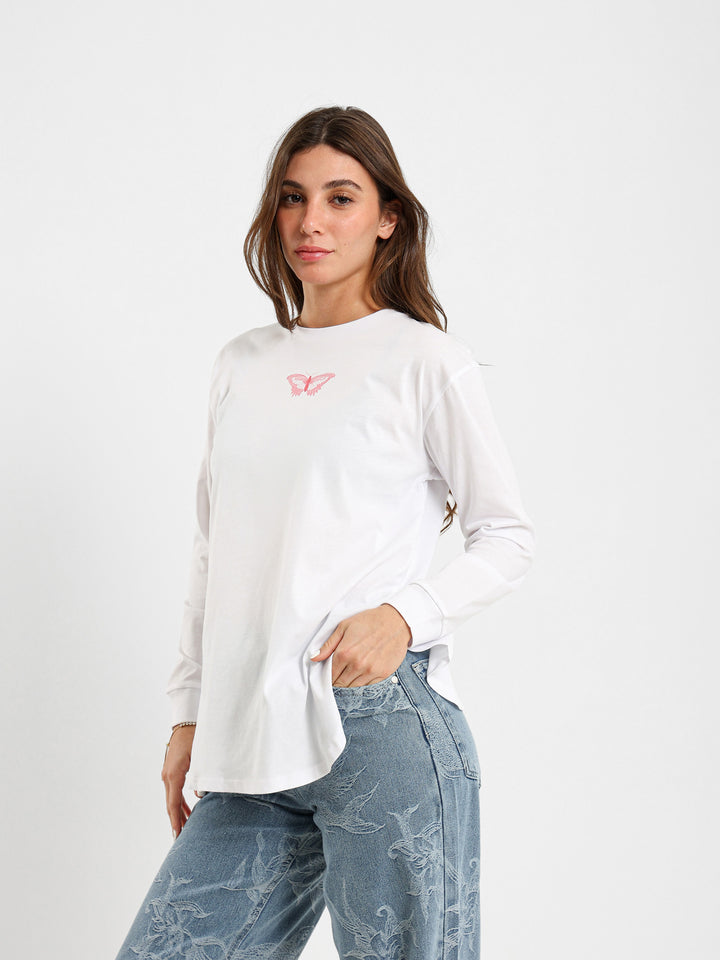 Butterfly Print Oversized Long Sleeve T-Shirt