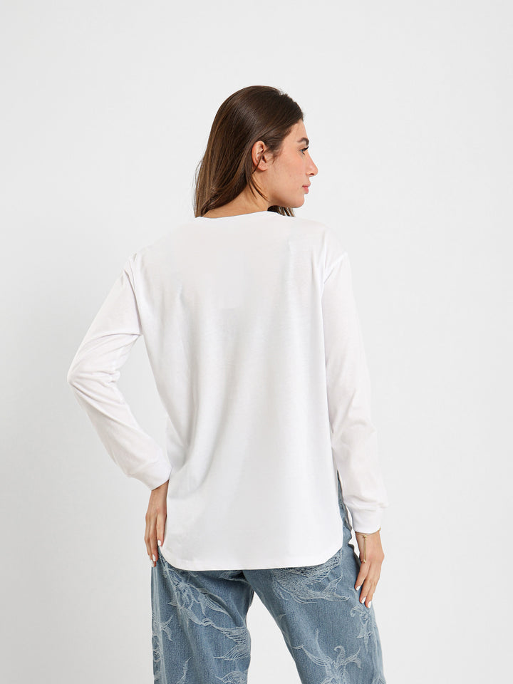 Butterfly Print Oversized Long Sleeve T-Shirt