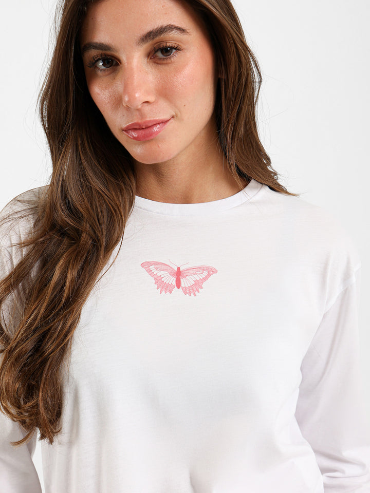 Butterfly Print Oversized Long Sleeve T-Shirt