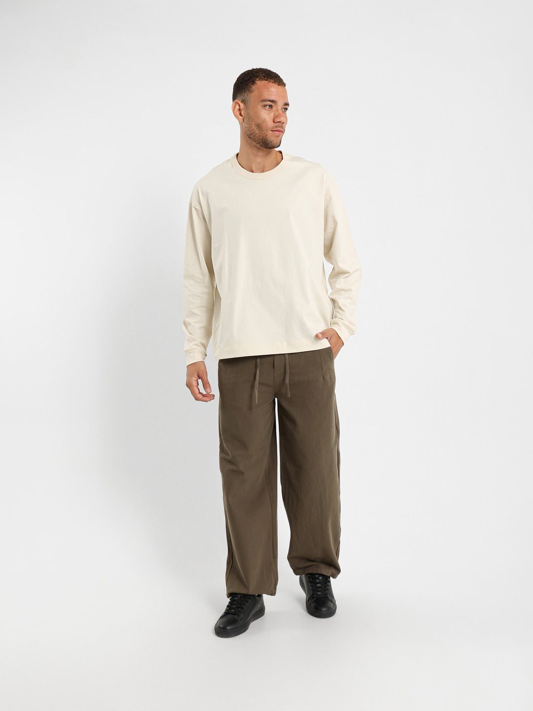 Boxy Long Sleeve T-Shirt With Raw Stitching