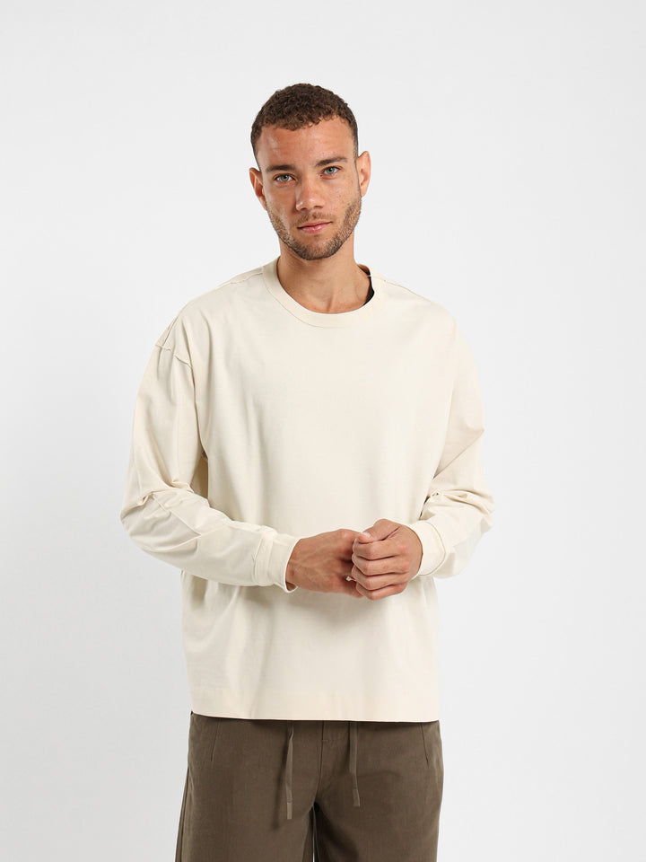 Boxy Long Sleeve T-Shirt With Raw Stitching