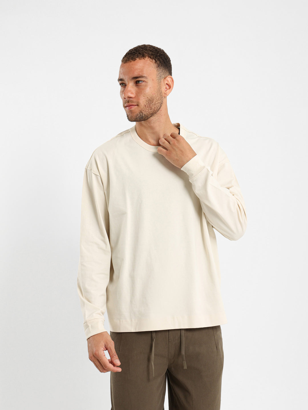 Boxy Long Sleeve T-Shirt With Raw Stitching