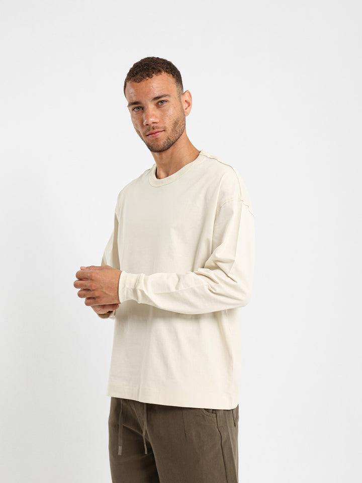 Boxy Long Sleeve T-Shirt With Raw Stitching