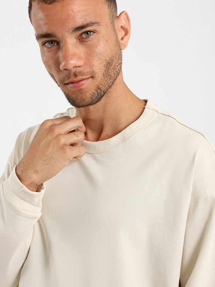 Boxy Long Sleeve T-Shirt With Raw Stitching