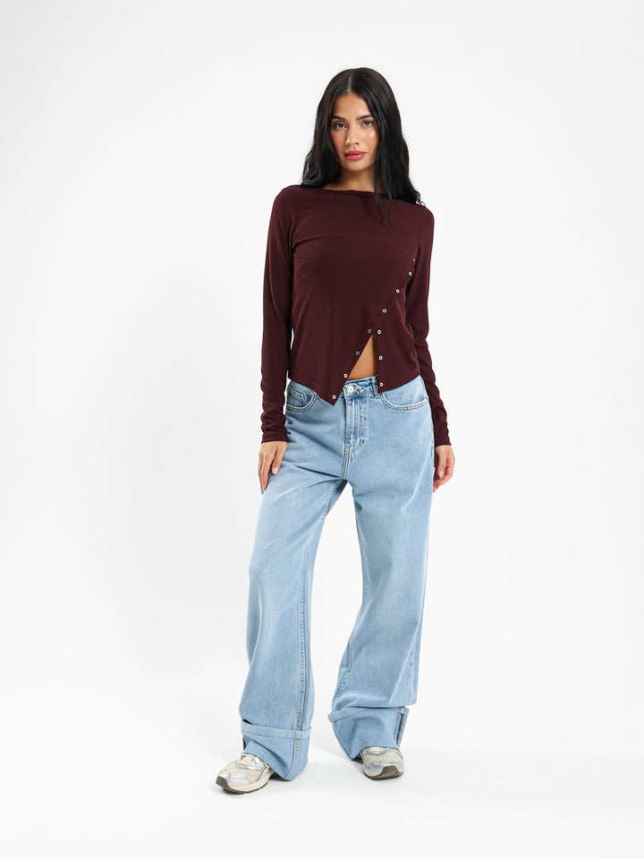 Long Sleeve Tshirt With Front Eyelet Detail