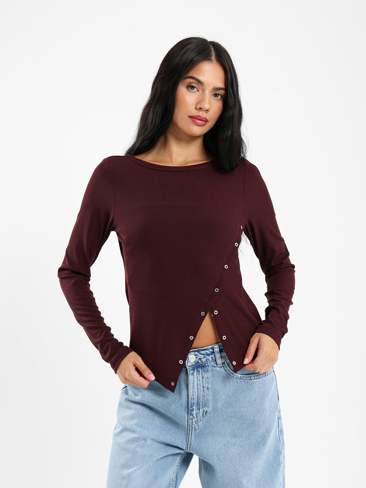 Long Sleeve Tshirt With Front Eyelet Detail