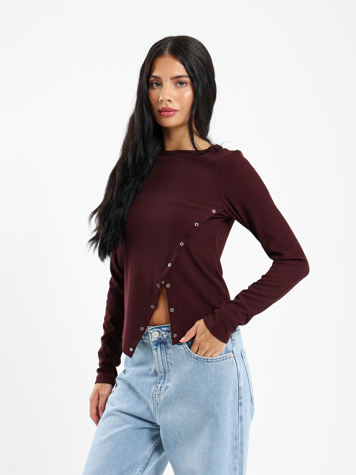 Long Sleeve Tshirt With Front Eyelet Detail