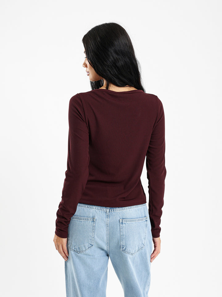 Long Sleeve Tshirt With Front Eyelet Detail