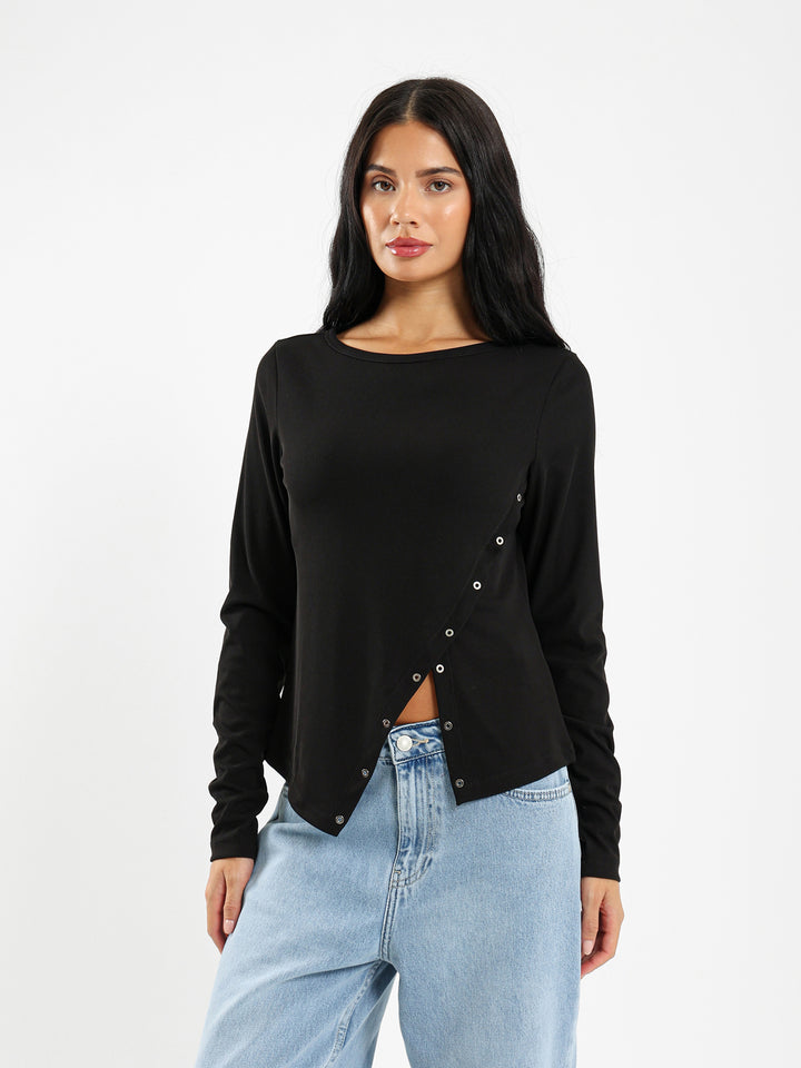 Long Sleeve Tshirt With Front Eyelet Detail