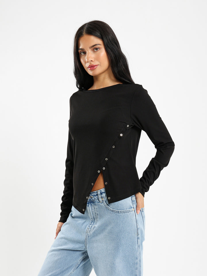 Long Sleeve Tshirt With Front Eyelet Detail