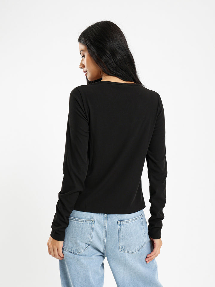 Long Sleeve Tshirt With Front Eyelet Detail