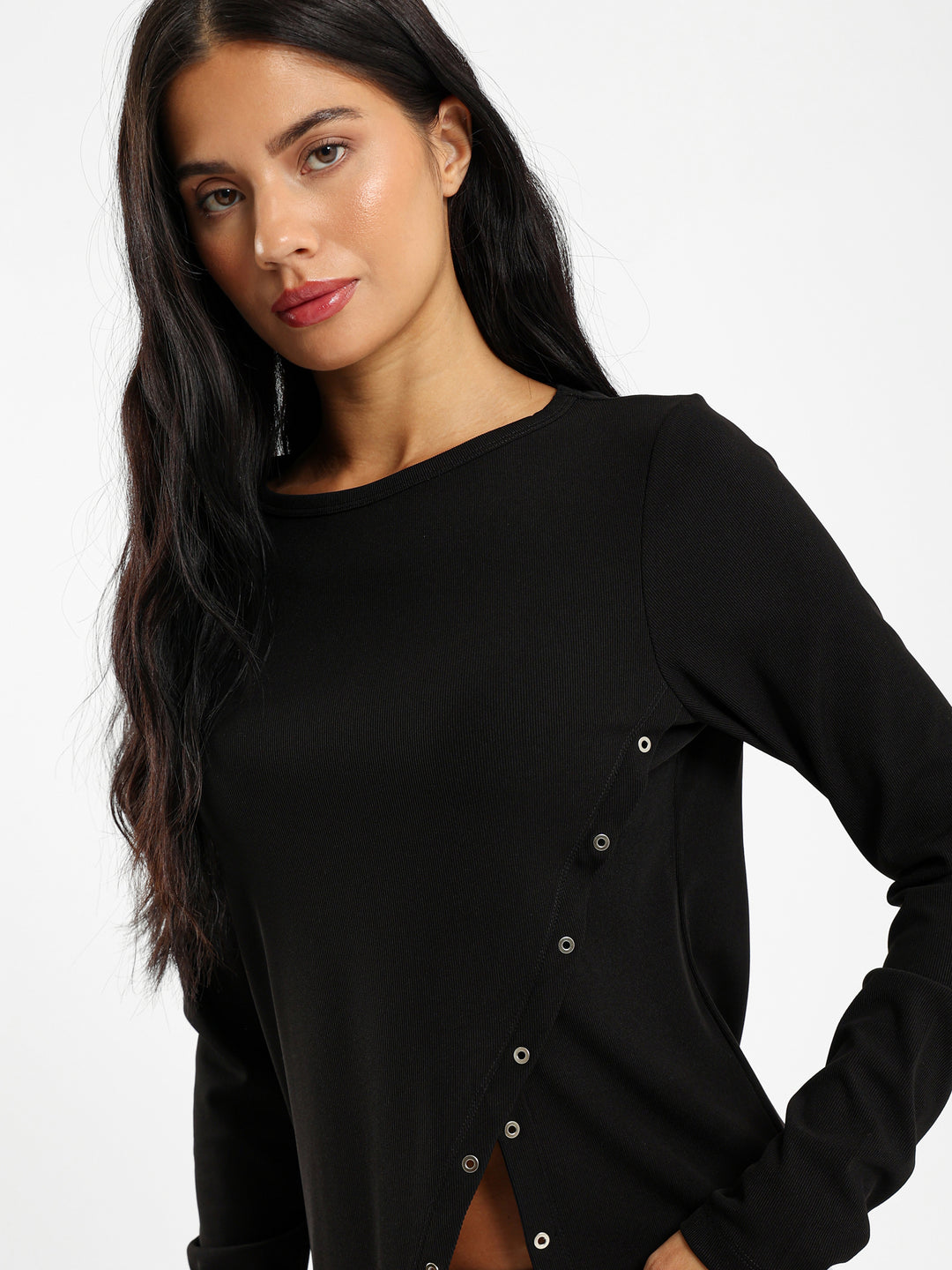 Long Sleeve Tshirt With Front Eyelet Detail
