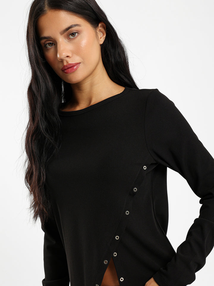 Long Sleeve Tshirt With Front Eyelet Detail