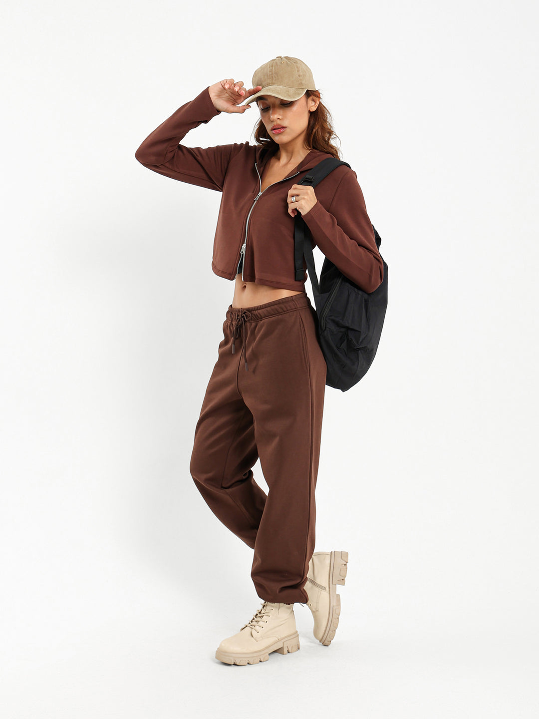 Fitted Cropped Sweatshirt with Two Side Zippers
