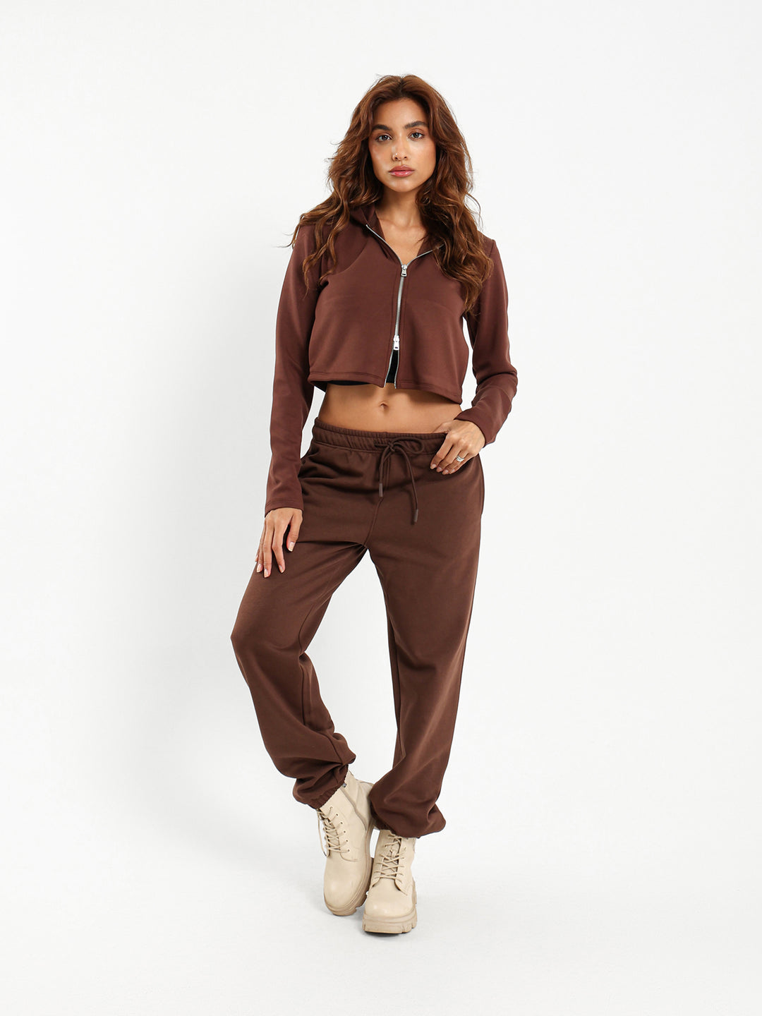 Fitted Cropped Sweatshirt with Two Side Zippers