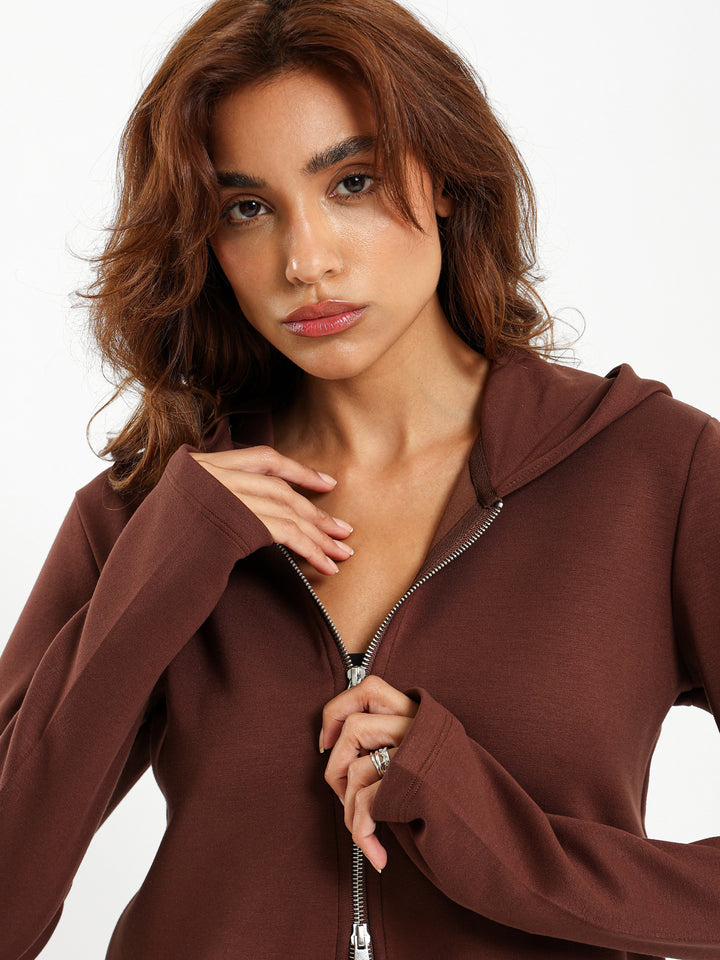 Fitted Cropped Sweatshirt with Two Side Zippers