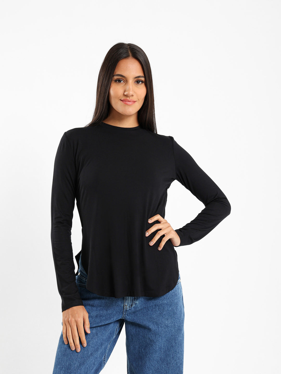 Long Sleeve Top With Hi-Low Hem