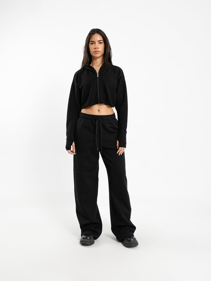 Printed Cropped Zip-Up Hoodie