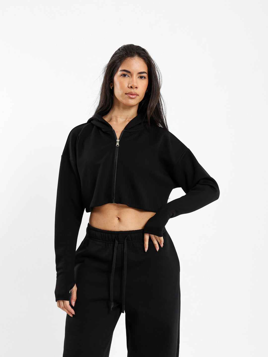 Printed Cropped Zip-Up Hoodie