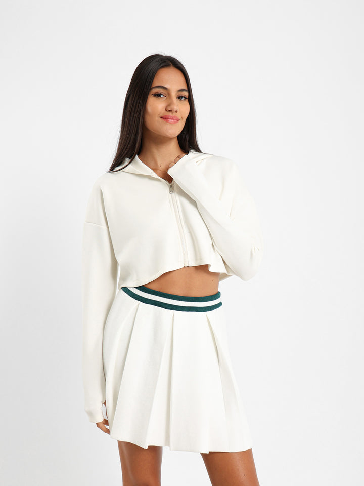 Printed Cropped Zip-Up Hoodie