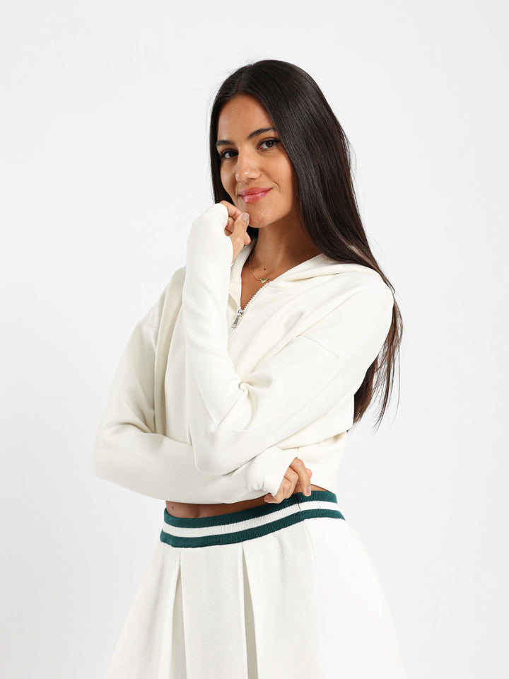 Printed Cropped Zip-Up Hoodie