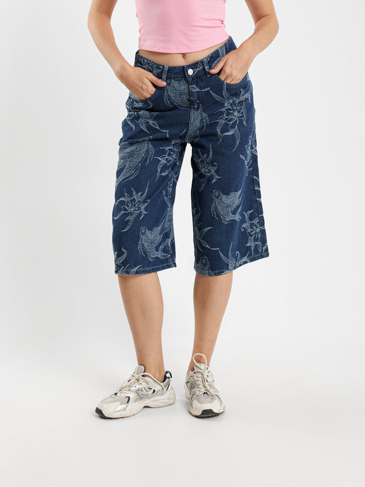 Floral Denim Shorts