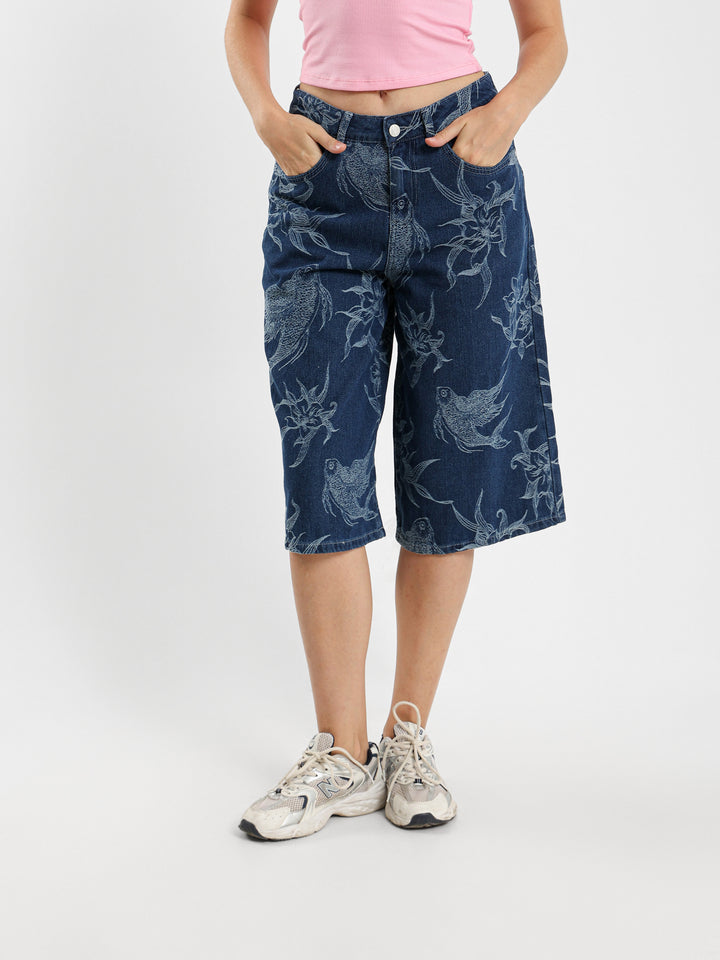 Floral Denim Shorts