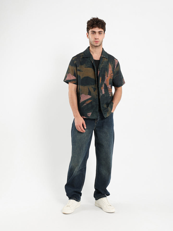 All Over Printed Leaves Camp Shirt