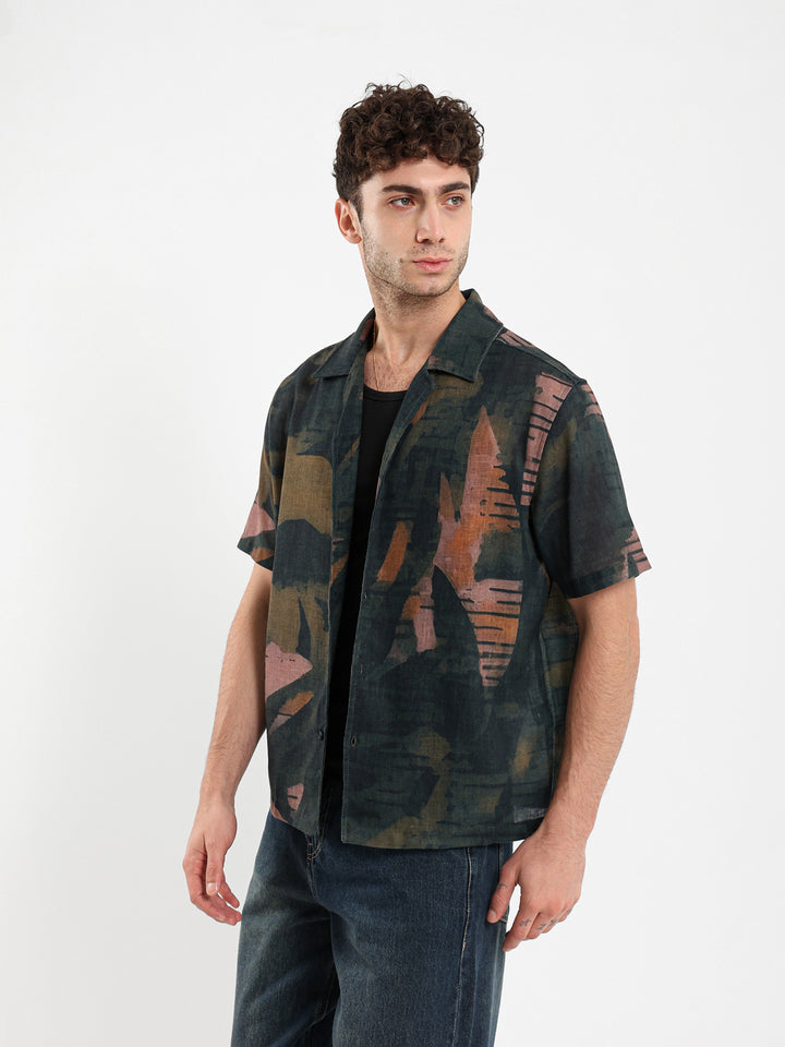 All Over Printed Leaves Camp Shirt