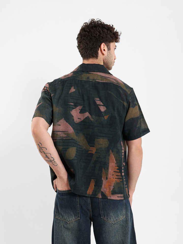 All Over Printed Leaves Camp Shirt