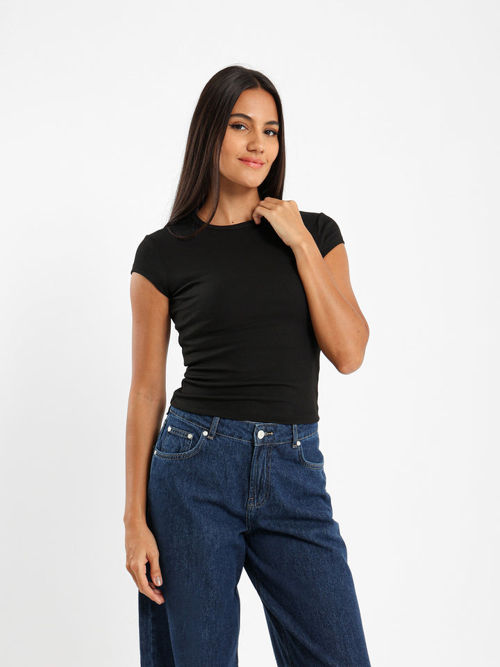 Ribbed Short Sleeve Fitted Tee