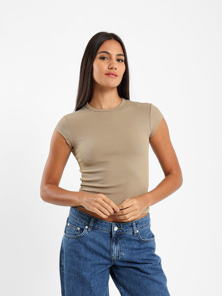 Ribbed Short Sleeve Fitted Tee