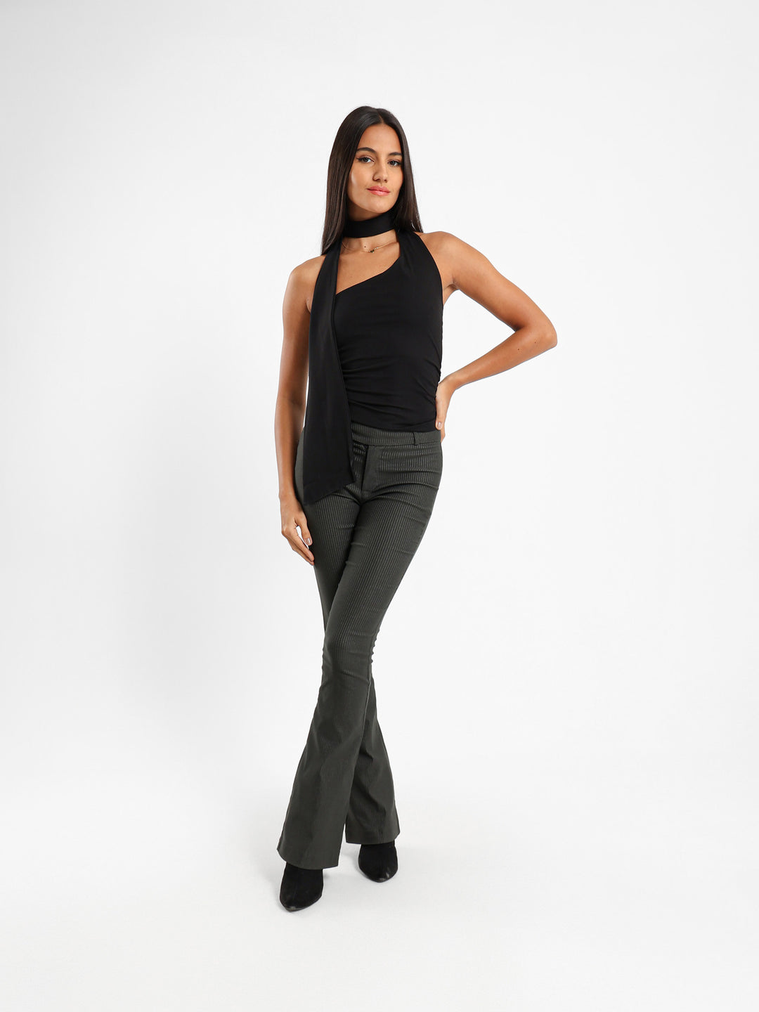 One Shoulder Tie Neck Top