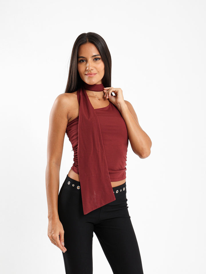 One Shoulder Tie Neck Top