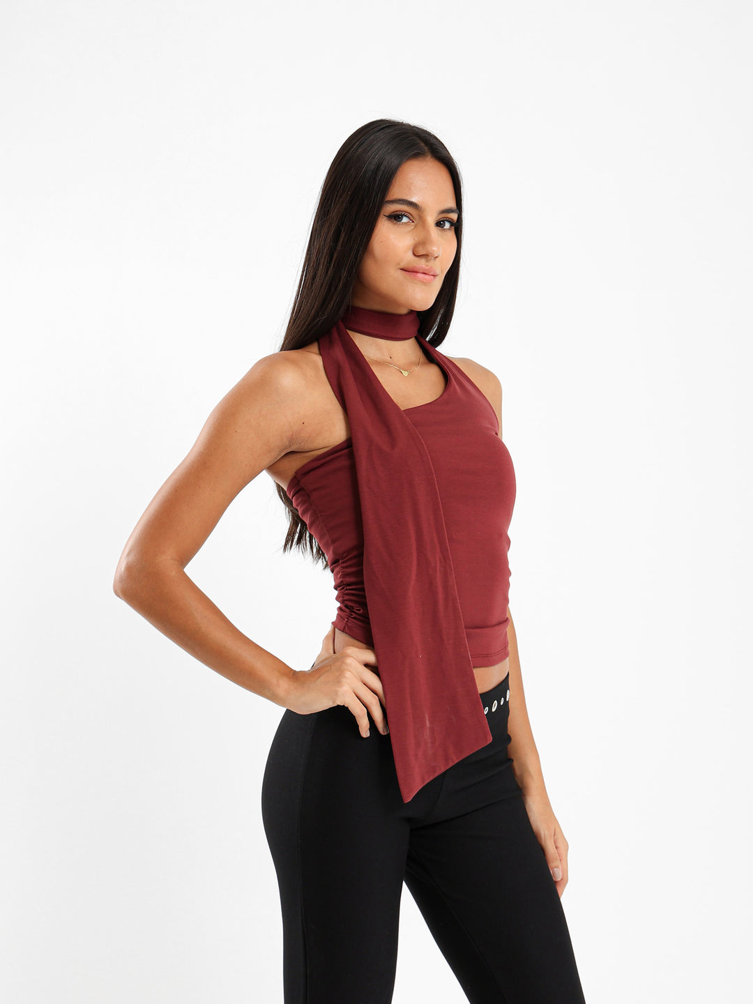 One Shoulder Tie Neck Top