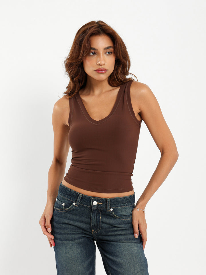 Rib V Neck Sleeveless Top
