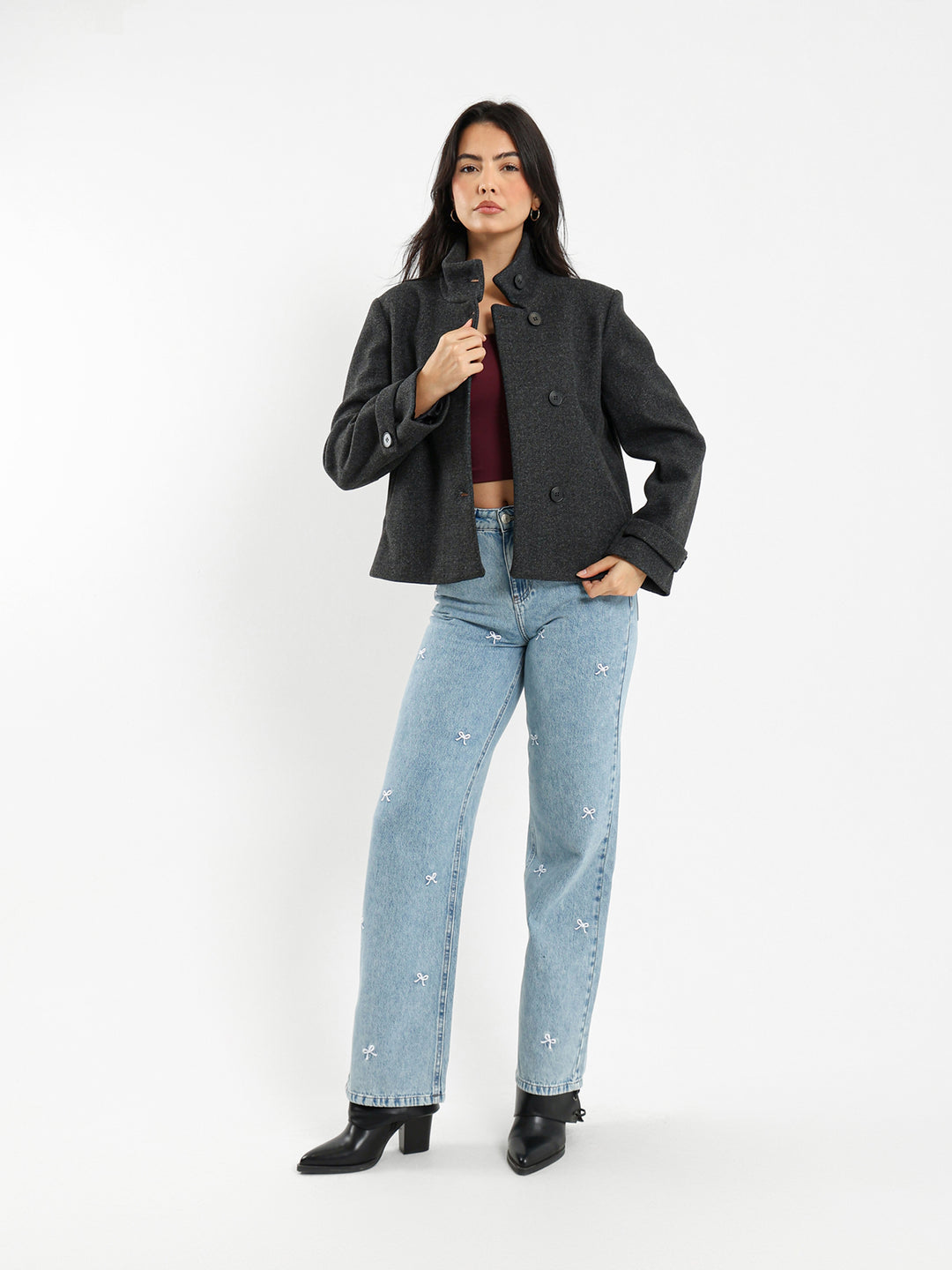 Double-Breasted High Collar Jacket