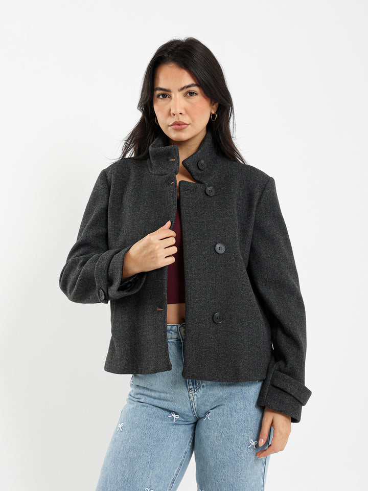 Double-Breasted High Collar Jacket