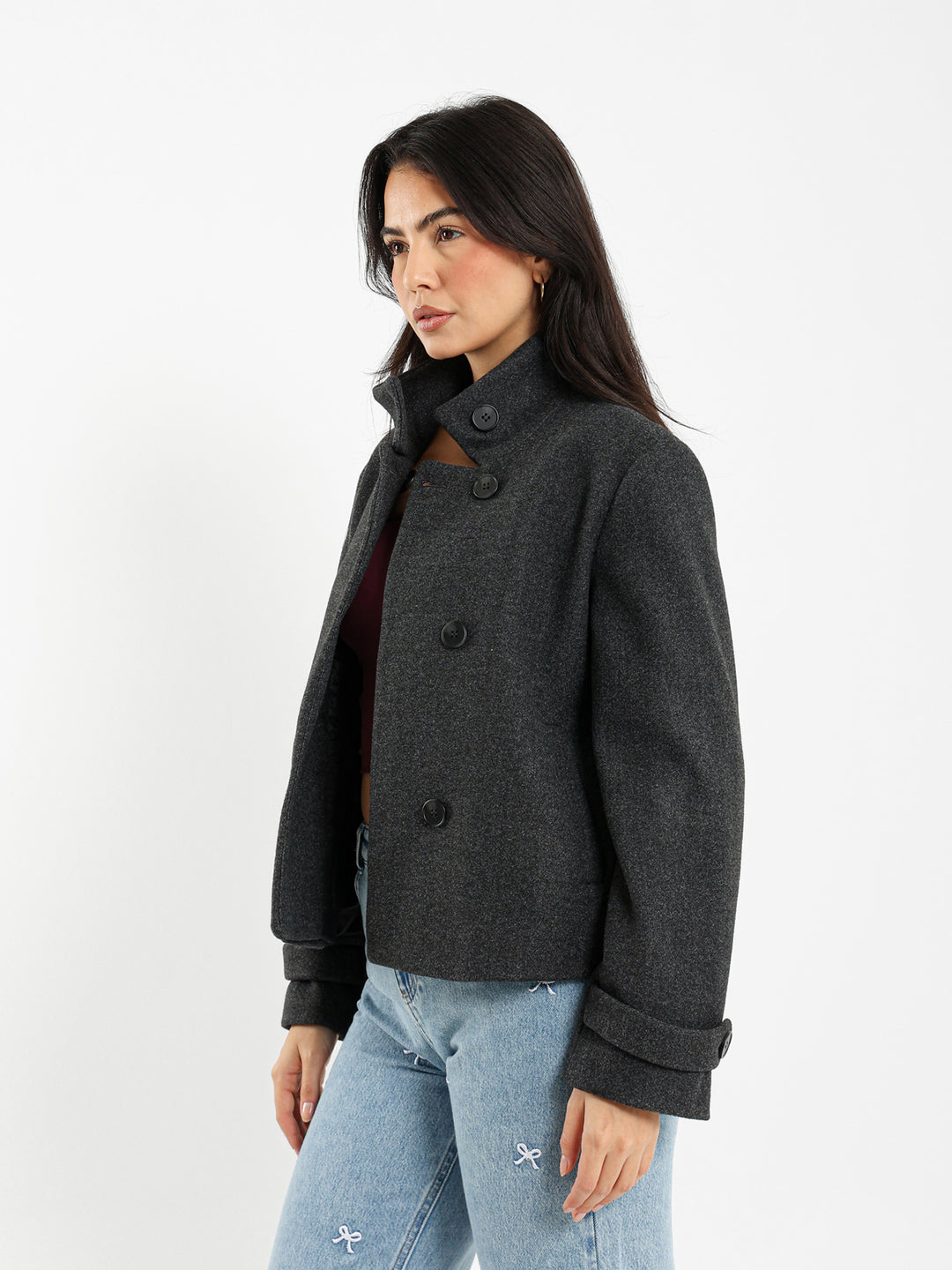 Double-Breasted High Collar Jacket