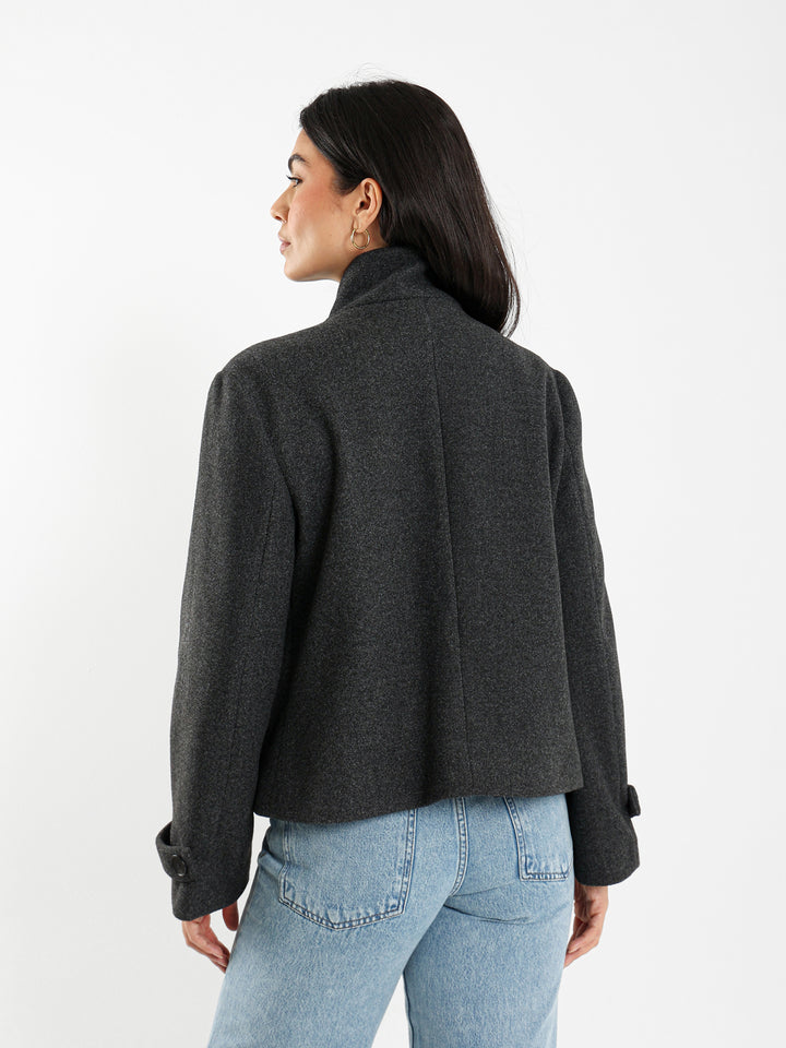 Double-Breasted High Collar Jacket