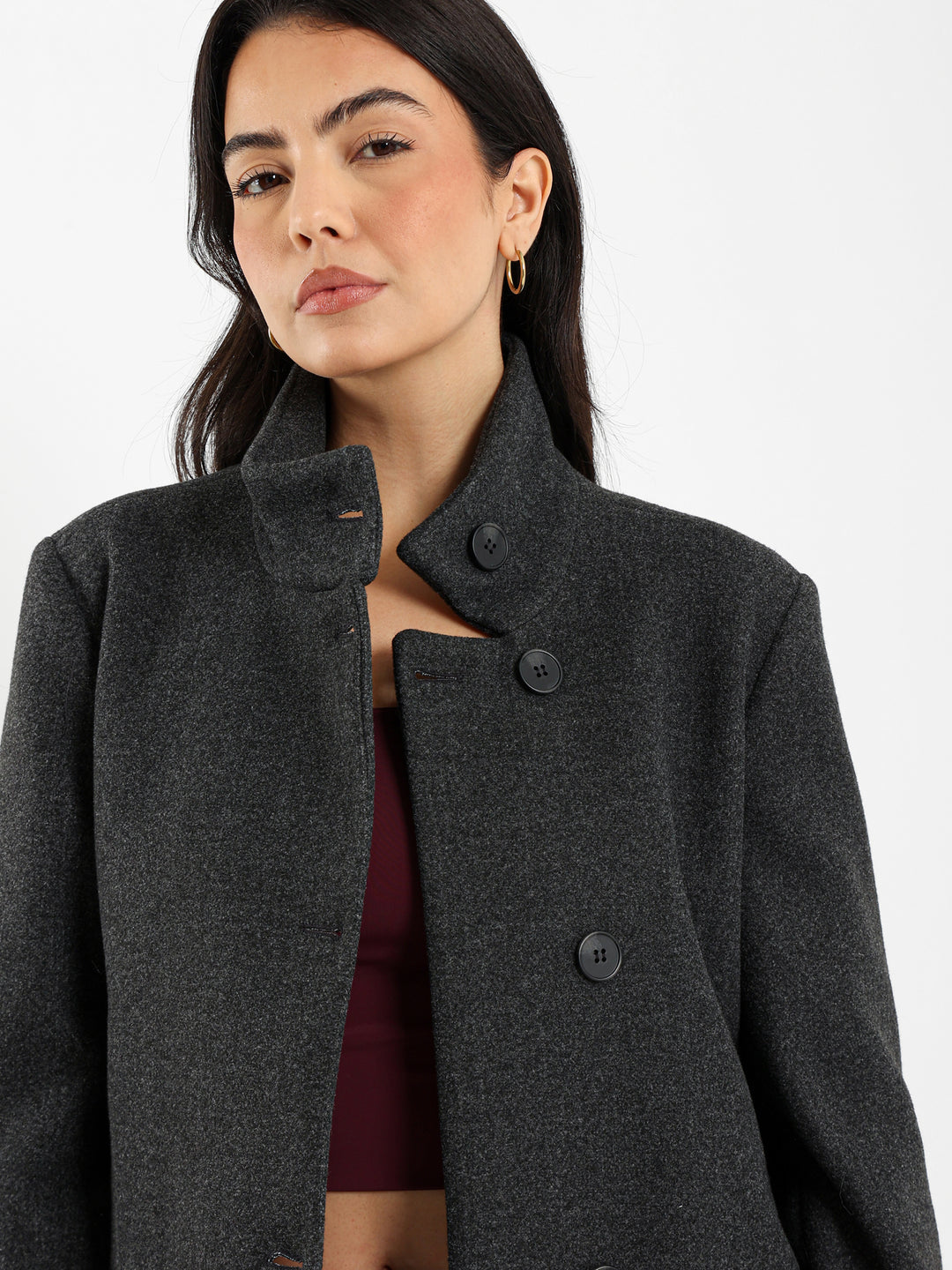 Double-Breasted High Collar Jacket