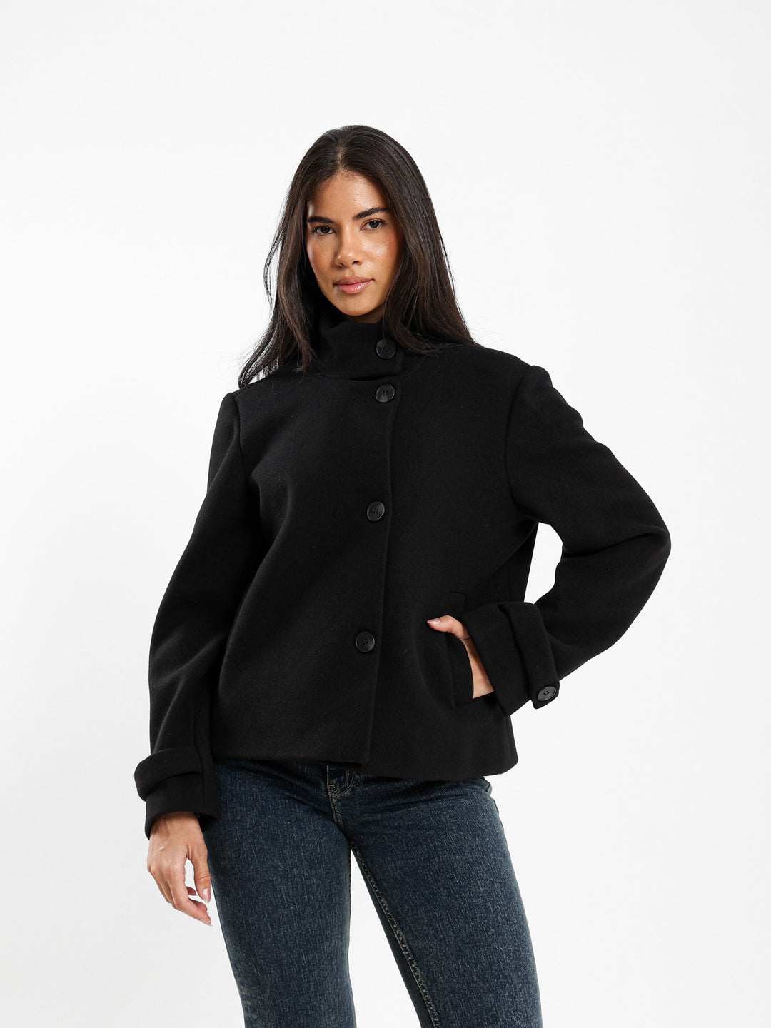 Double-Breasted High Collar Jacket