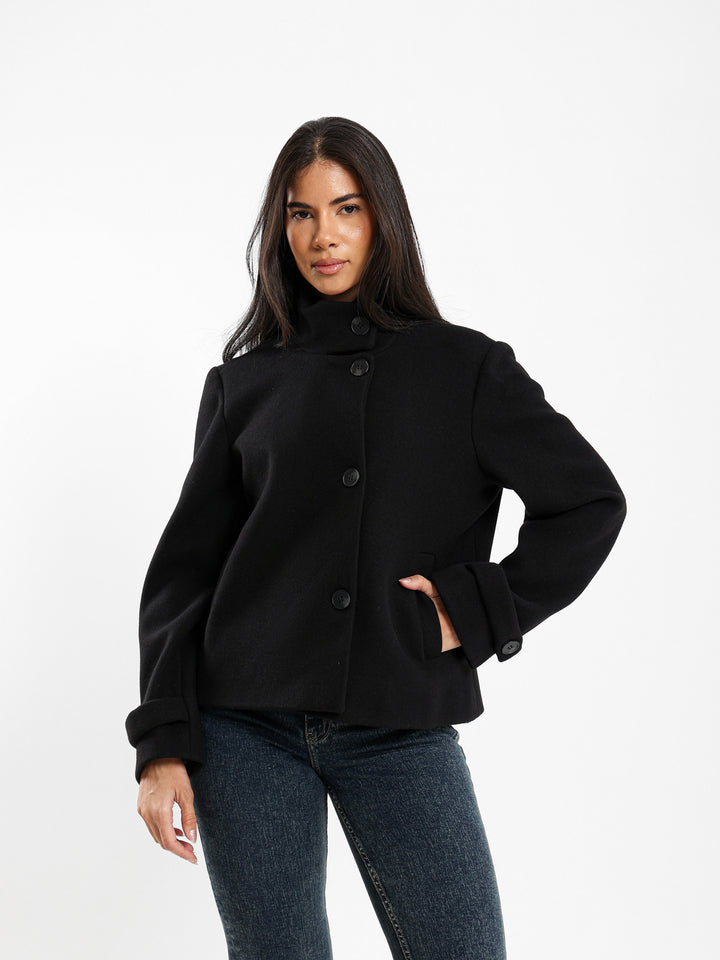 Double-Breasted High Collar Jacket