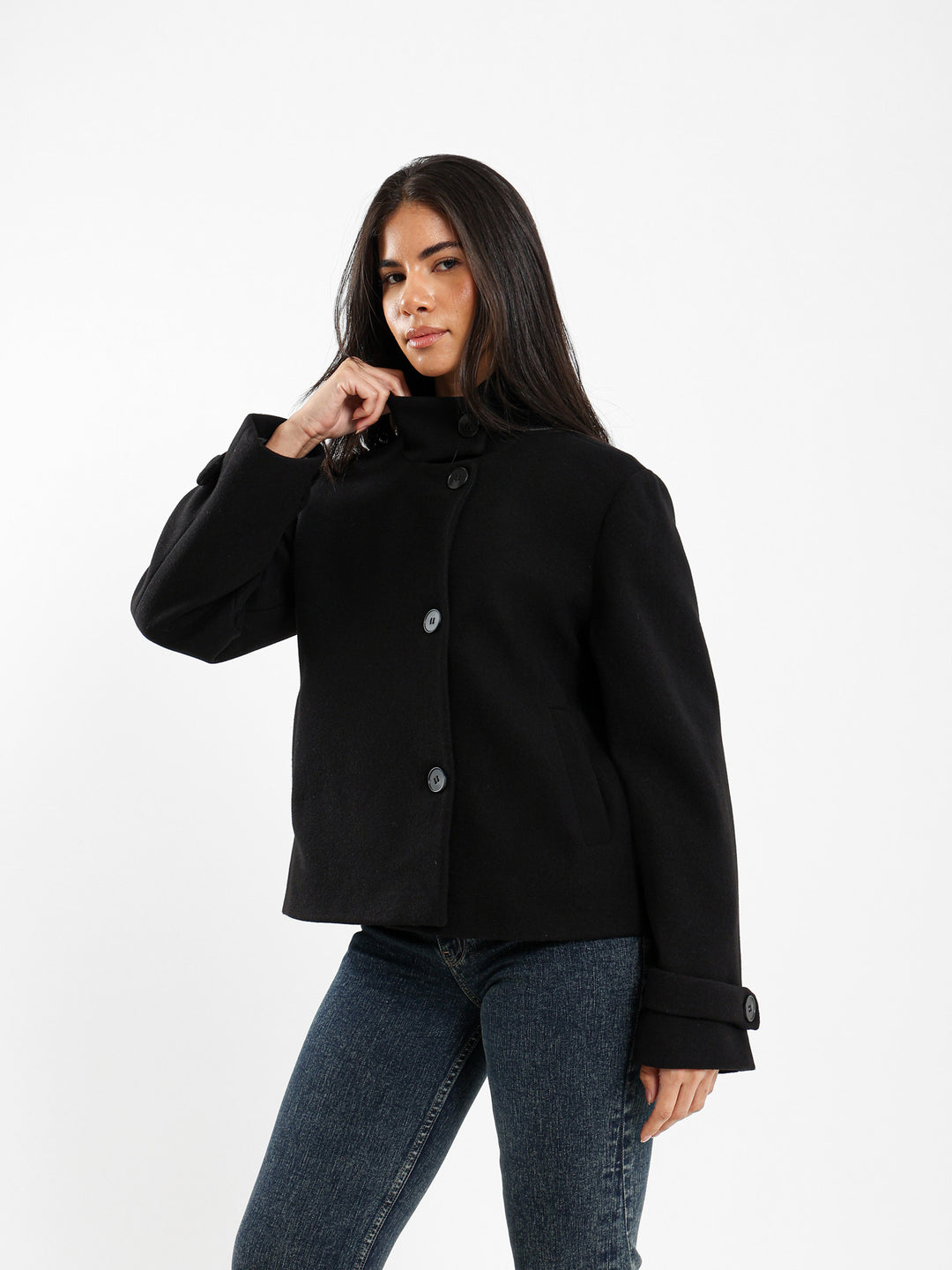 Double-Breasted High Collar Jacket