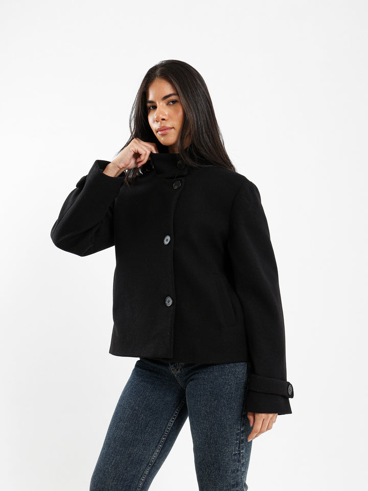 Double-Breasted High Collar Jacket